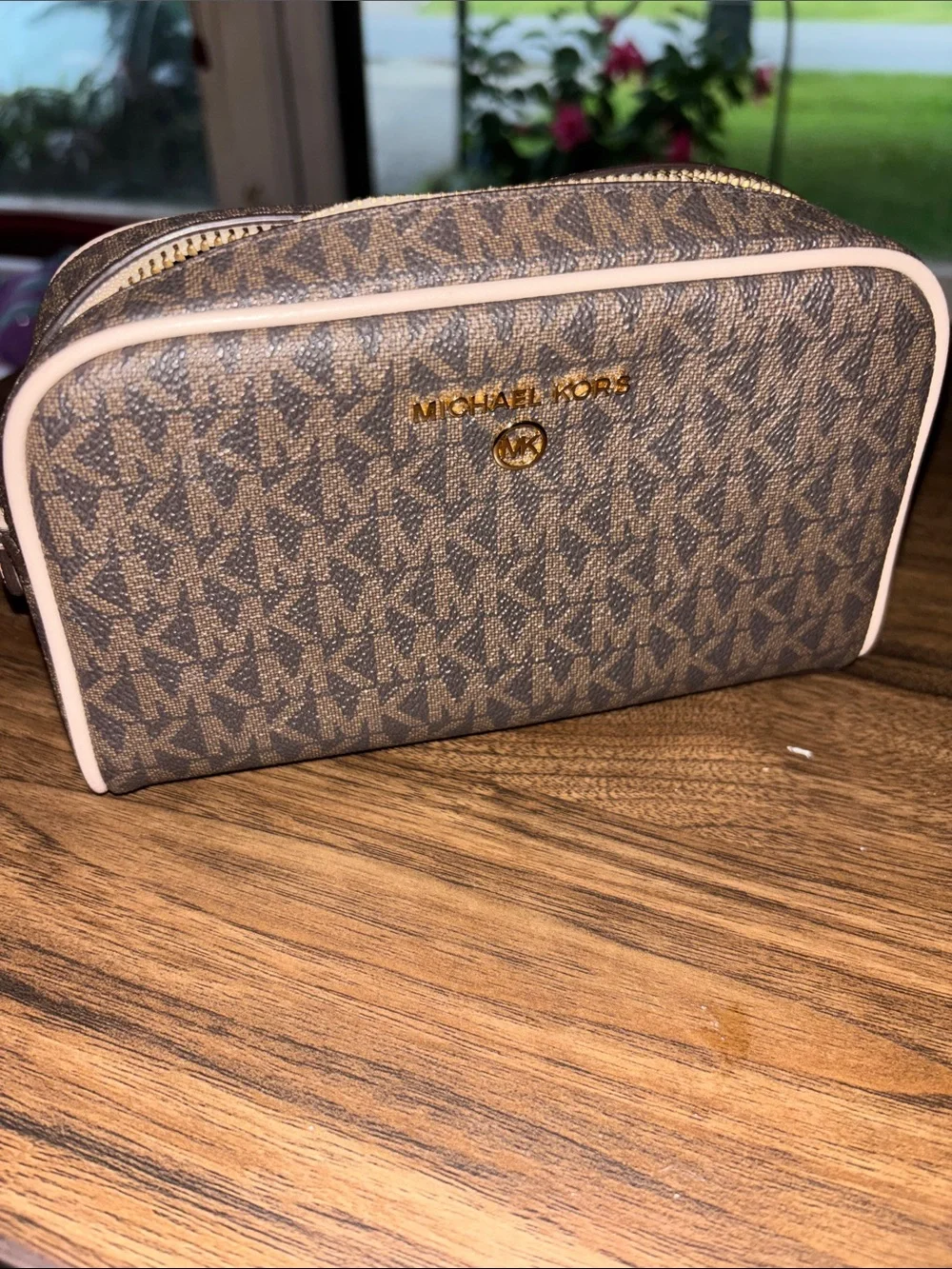 Michael Kors Brown with Pink Trim Signature Toiletry Pouch